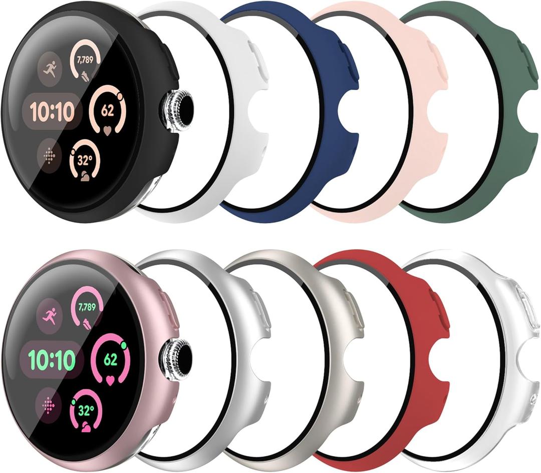 10 Pack Case for Google Pixel Watch 3/2/1 41mm with Tempered Glass Screen Protector, Shockproof Hard PC Bumper, All-Around Protective Cover Compatible with Pixel Watch 3/2/1 41mm Accessories