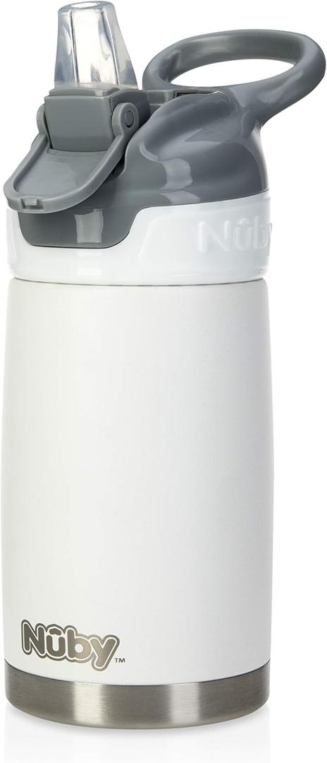 Nuby Thirsty Kids No Spill Flip-It Reflex Stainless Steel Travel Cup or Water Bottle - 10 Oz - 18+ Months - White - Back to School Essentials