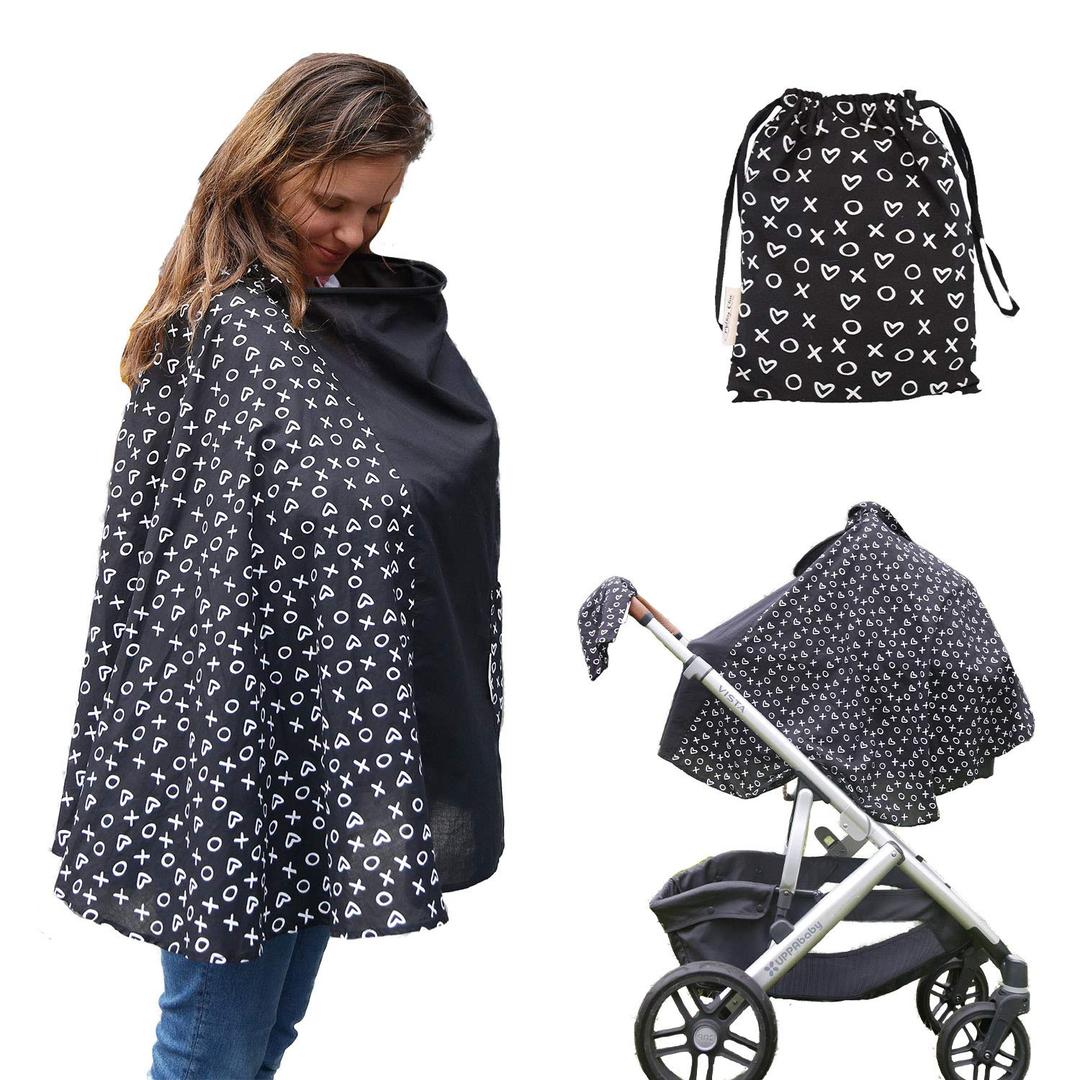 Milky Chic Nursing and Breastfeeding Poncho - Patent Pending 360 Full Coverage Wired Nursing Cover and Apron - Breathable, Soft Cotton - Carseat, Stroller Canopy - Multifunctional Baby Shower Gifts