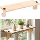 1 Pc Natural Window Sill Plant Shelf for Plants 21.7 x 7.1 x 5.9 Inch Windowsill Extender Window Plant Floating Shelves No Drilling Wooden Bracket for Cat Perch Planters (Right Angle)