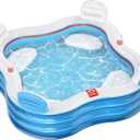 QPAU Inflatable Swimming Pool, Full-Sized Blow Up Pool with Seats and Backrests, Kiddie Pool for Outdoor & Backyard, for Family Summer Time Fun, Clear Blue