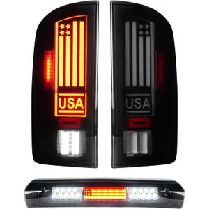 Tresound LED Tail Light + 3rd Third Brake Cargo Lamp for Dodge RAM 1500 2002-2006, for RAM 2500 3500 2003-2006, High Mount Stop Light Rear Taillight Assembly, 55077348AF, 55077347AF, CH2801147