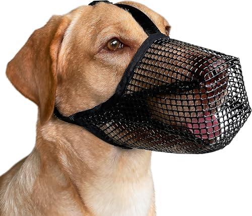 Mayerzon Dog Muzzle, Patented Mesh Muzzles for Small Medium Large Dogs, Soft Covered Mouth Guard with Adjustable Straps, Prevent Biting Chewing and Licking Size M