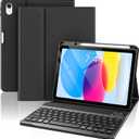 Keyboard Case for iPad 10th Generation 2022 & A16 11th Generation 2025(10.9/11 inch), Detachable Wireless Keyboard Cover with Pencil Holder for New iPad 10th Gen 2022 - Black