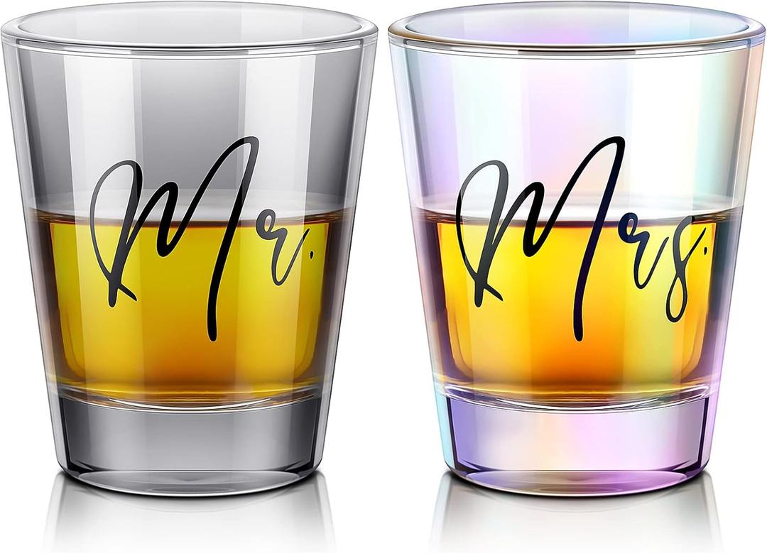 Sumind 2 Pcs Mr and Mrs Wedding Gifts for Bride and Groom, Wine Glasses 2 oz Mr and Mrs Wedding, Married, Anniversary and Engagement Gifts Stemless Wine Glass for Newlyweds Couple(Black Lettering)