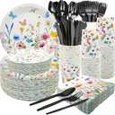 175Pcs Wildflower Party Supplies Spring Floral Wedding Birthday Decorations Include Wildflower Plates Napkins Cups Knive Fork Spoon Spring for Summer Picnic Wedding Tea Party Decor,Serve 25