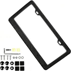 Real Carbon Fiber License Plate Frame, 100% Pure Carbon Fibe Frame2 Hole Slim Black Gloss License Plate Holder, Rust Proof Rattle Free Car Tag Frame with Anti Theft Screws