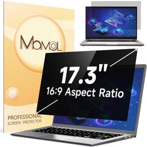 Mamol Laptop Privacy Screen 17.3 Inch, Anti Blue Light Glare Filter, Removable Shield, Anti-Scratch Screen Protector