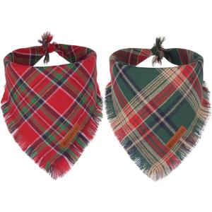 ADOGGYGO Christmas Dog Bandanas with Tassels Edges, Stylish Plaid Dog Christmas Scarf Bib, Multiple Sizes Offered, Plaid Bandanas for Small Dogs (Small)