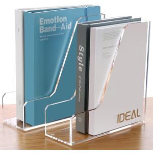 SANRUI 2 Pack Acrylic Magazine File Holder, Vertical File Sorter Holders Desk Organizer, Clear Folder Organizer Document Rack for Office Desktop, Home Workspace, 8.66inx8.46inx3.15in
