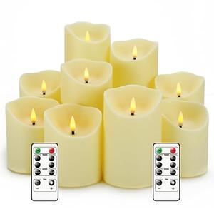 Nimiko Flameless Candles with Remote, Battery Operated Flickering Flameless Candles, LED Candles with Timer 2/4/6/8H, with Realistic LED Candles Set of 9 (D3 x H 3" 4" 5" 6" 7") (Ivory)
