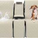 Loveseat Recliner Cover with Center Console, 100% Waterproof Pet Cover for Dual Recliner with Straps Design, Split Reclining Loveseat Covers Furniture Pet&Kids Protector (Ivory White)