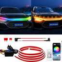 YM E-Bright Car Led Lights Exterior RGB Hood Light Strip Waterproof Multicolor Dynamic Scan Start Up Hoodbeam Kit with Turn Signal Indicator Function for Cars, Truck, SUV, APP Control, 12V 70inch