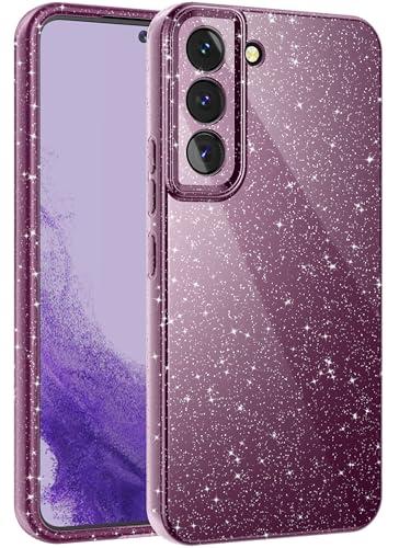 CUZMIGO Sparkly Case for Samsung Galaxy S22, Cute Neon Bright Color Phone Cases for Women Girls, Glitter Shiny Bling Slim Fit Soft TPU Shockproof Cover with Camera Protection, Dark Purple
