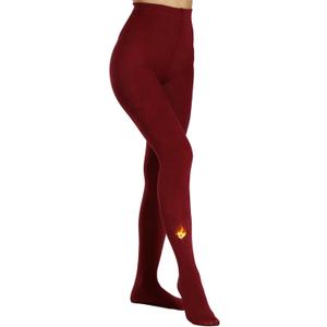 MERYLURE Fleece Lined Tights Women, Winter Warm Opaque Thermal Pantyhose, High Waisted Thick Control Top Leggings (Small, Burgundy)