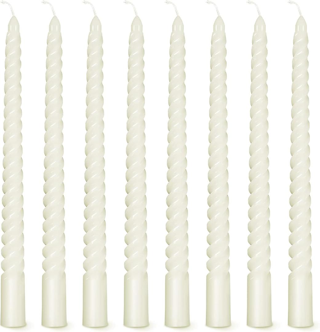 Twist Taper Candles, 10Inch White Spiral Dripless Dinner Candles (8Pcs)