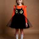 Noubeau Toddler Baby Girl Halloween Outfits Long Sleeve Ruffle Fall Winter Dress Layers Tulle Skirt Set Halloween Dresses (Black)