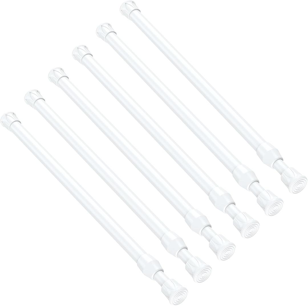 6PCS Small Tension Curtain Rod 16 to 28 Inch,White Short Curtain Rods No Drilling,Loaded Expandable Spring Curtain Rods for Windows Kitchen,Closet,Cupboard,Door,Bookshelf