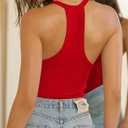YMDUCH Women's Sexy Sleeveless Spaghetti Strap Ribbed V Neck Racerback One Piece Bodysuit Top, L