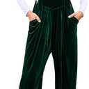 BerryGo Casual Velvet Sleeveless Loose Jumpsuits Dressy One Piece Wide Leg Overalls Long Pant Rompers For Women (Small, Dark Green)