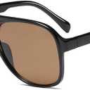 Freckles Mark Vintage Retro 70s Sunglasses for Women Men Classic Large Square Aviator Trendy Glasses (Dark Brown, Millimeters, 60)