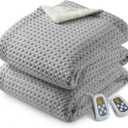 CAROMIO Heated Blanket Queen Size with LCD Dual Controller, Waffle Weave Fast Heating Electric Blankets, 10 Heat Levels & 1-12H Time Settings, ETL Certified, Machine Washable, Grey, 84" x 90"