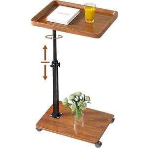 Adjustable C Shaped Side Table, C Table End Table with Wheels for Sofa, 360 Swivel Sofa Table for Livingroom,Bedroom,Study and Small Spaces,Bedside Table (Rectangle,Original Wood)
