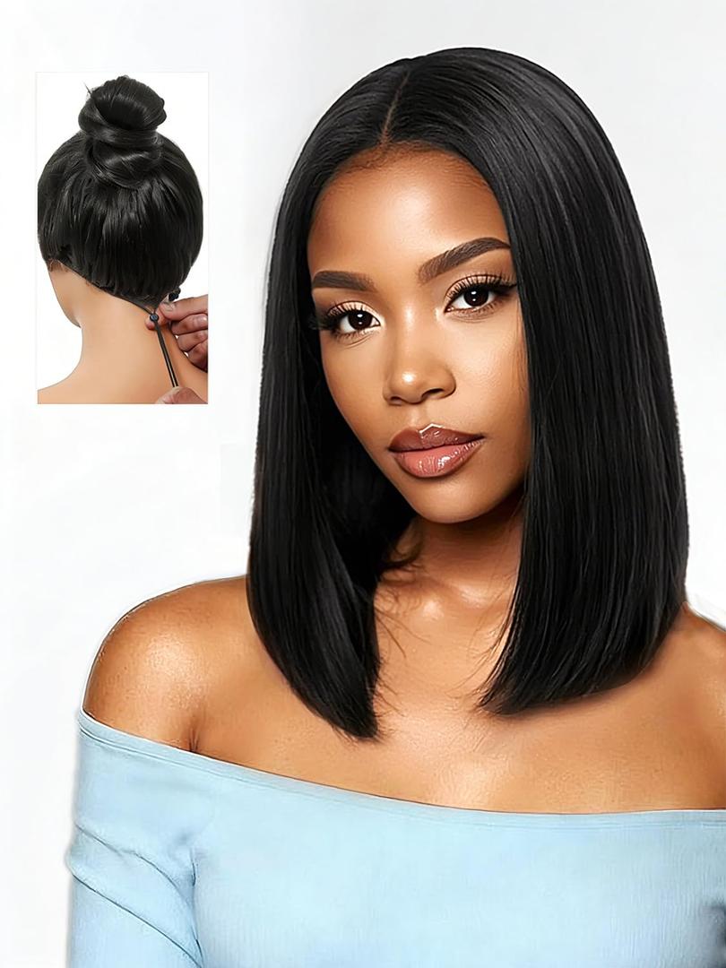 Glueless Bob Wig Human Hair Pre Plucked Pre Cut 6x4 HD Lace Closure Wigs Human Hair 150% Density Wear and Go Short Straight Bob Wigs for Black Women 14 Inch