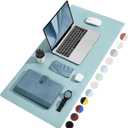 TOWWI Dual Sided Desk Pad, Large Desk Mat, Waterproof Desk Blotter Protector Mouse Pad, Leather Desk Pad Large for Keyboard and Mouse (39" x 20", Blue/Silver)