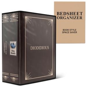 Bedsheet Organizer for Linen Closet, Foldable Faux Leather Book-Style Storage Box with Label Window, Decorative Bedding and Sheet Organizer for Queen & King Sets, Brown