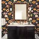 HAOKHOME Black Floral Wallpaper Peel and Stick Black/Yellow/Green Renter Friendly Contact Paper for Bedroom Bathroom 17.7in x 9.8ft