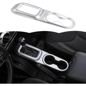 RT-TCZ Gear Shift Panel Trim Cover Cup Holder Trim Cover Decoration Interior Accessories Compatible with Jeep Wrangler JK JKU 2011-2017,Silver