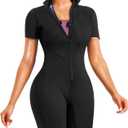 Junlan Sauna Suit for Women Full Body Jumpsuit Waist Trainers for Women Belly Fat Workout Sweat Suit (Medium, Black)