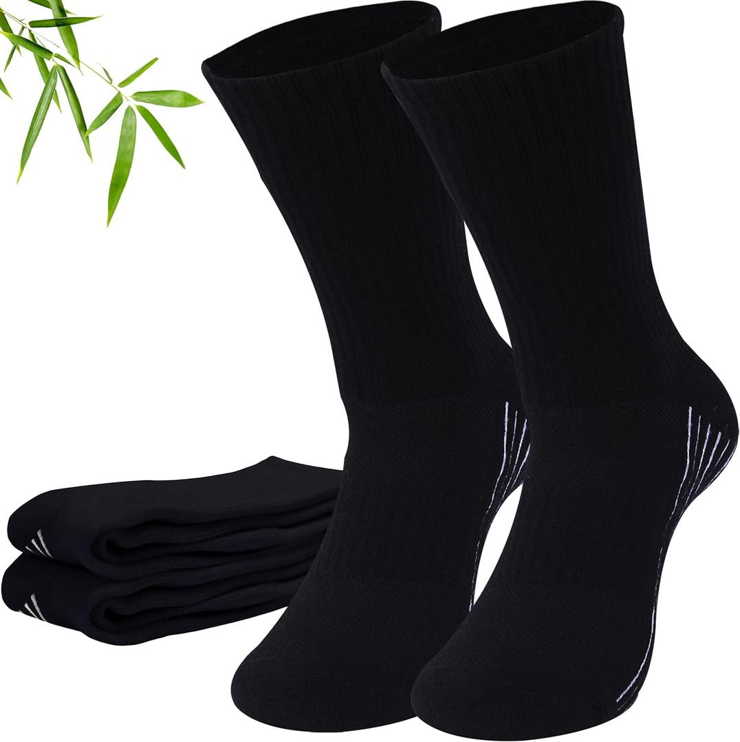 Sunew 3 Pairs Viscose Bamboo Socks, Unisex Cushioned Comfortable Crew Workout Hiking Socks (Large)