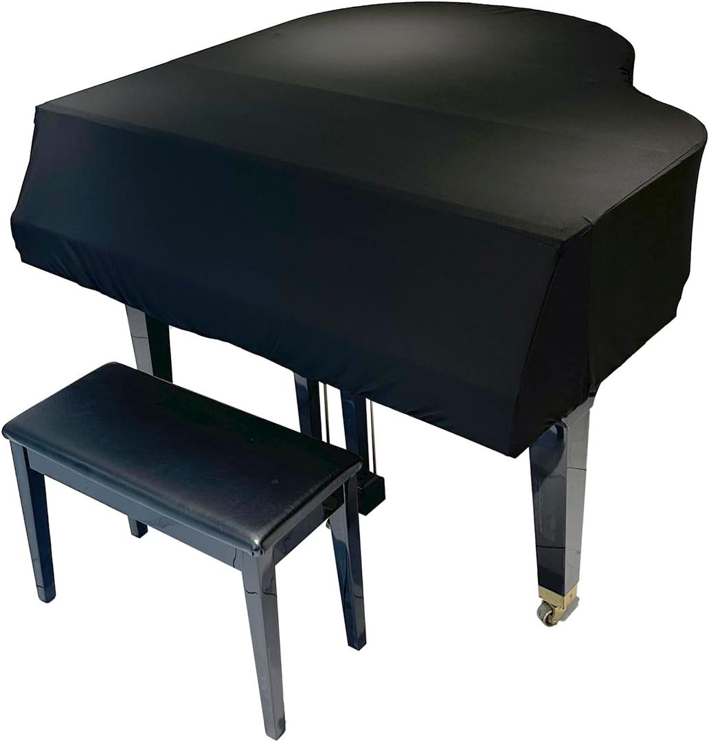 DEEP DEER Waterproof Dustproof Elastic Grand Piano Cover - Minimalist All-Black - with Elastic Drawstring - Fits Petite Grand & Baby/Medium/Parlor Grand Pianos (S-FOR Baby Grand Pianos)
