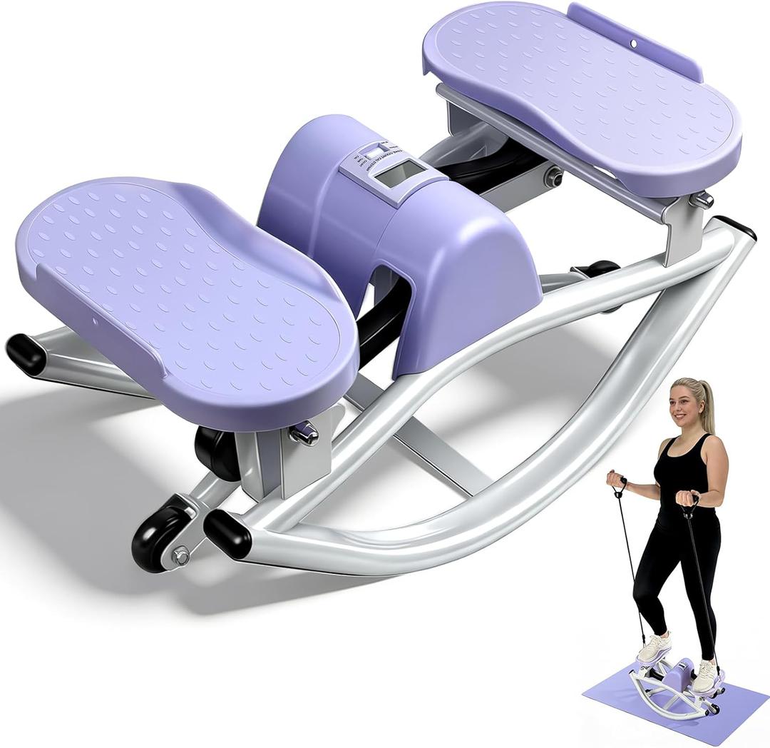 Rock Stepper Side to Side Low Impact Stair Stepper, Side Steppers for Exercise at Home with Resistance Bands & Non-Slip Mat  Exercise Step Balance Board Workout Equipment for Apartment & Living Room (Purple)