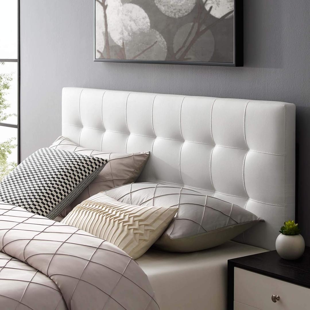 Modway Lily Tufted Faux Leather Upholstered Queen Headboard in White,Queen, White