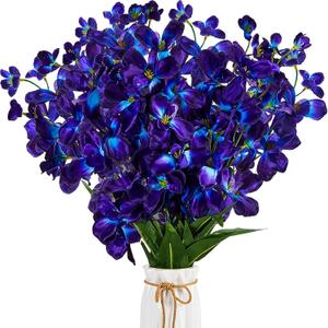 Waydress 8 Pieces 27 Inches Artificial Orchid Flowers Faux Orchids Silk Flowers for Wedding Dinning Home Restaurant Decoration Bridal Bouquet Corsage Boutonniere Wreath Decor (Blue-Purple)
