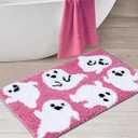 Estmy Cute Pink Ghost Bath Mat Non Slip Washable 16x24 Spooky Funny Vintage Halloween Bath Rug Bathroom Decor, Soft Shaggy Microfiber Gothic Spirit Fall Halloween Bathroom Shower Floor Mat