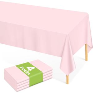 Mulbozy Pink Plastic Table Cloth Disposable 4 Pack, 54 108 Inch Tablecloths Rectangle, Light Pink Plastic Table Cover for Party Decor