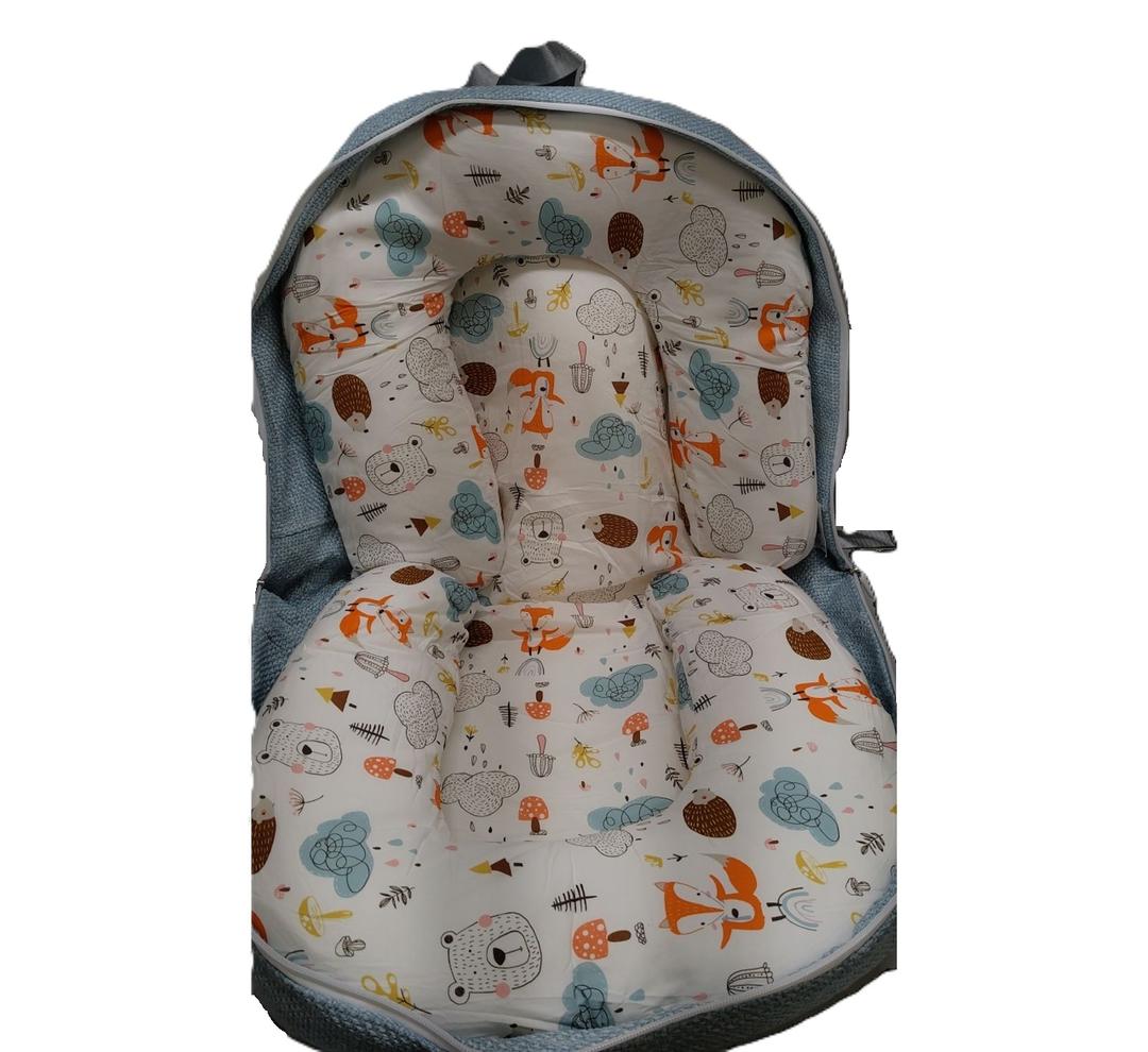 Baby Lounger, Foldable Infant Nest Pillow with Soft Memory Foam Mat, Cover with Adorable Pattern, Converts to Backpack for Easy Travel, 0-12 Months, White