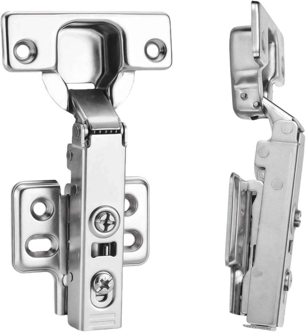 2pcs Professional Grade Full Overlay Soft Close Cabinet Hinges Frameless Concealed Cabinet Door Hinges European Soft Closing Four-Hole Mounting Plate Hinges Nickel Plated Finish (1 Pair)