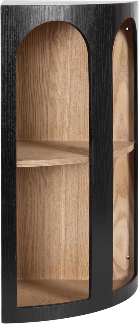 Kate and Laurel Elloree Modern Corner Shelf Cabinet for Storage and Display, 16 x 11 x 24, Black and Natural, Transitional Corner Storage for Use as Living Room Shelving or Bedroom Storage Design