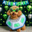 3 Pcs Halloween UFO Alien Dog Costume Set Fun Spaceship Costume Alien Headband and Green Glasses for Halloween Puppy Cosplay Party Outfits Supplies