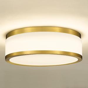 LMS 24W LED Flush Mount Ceiling Light, 15 inch 3CCT 3000K/4000K/5000K, Brushed Gold Close to Ceiling Light for Bathroom, Kitchen, Living Room, LMS-190