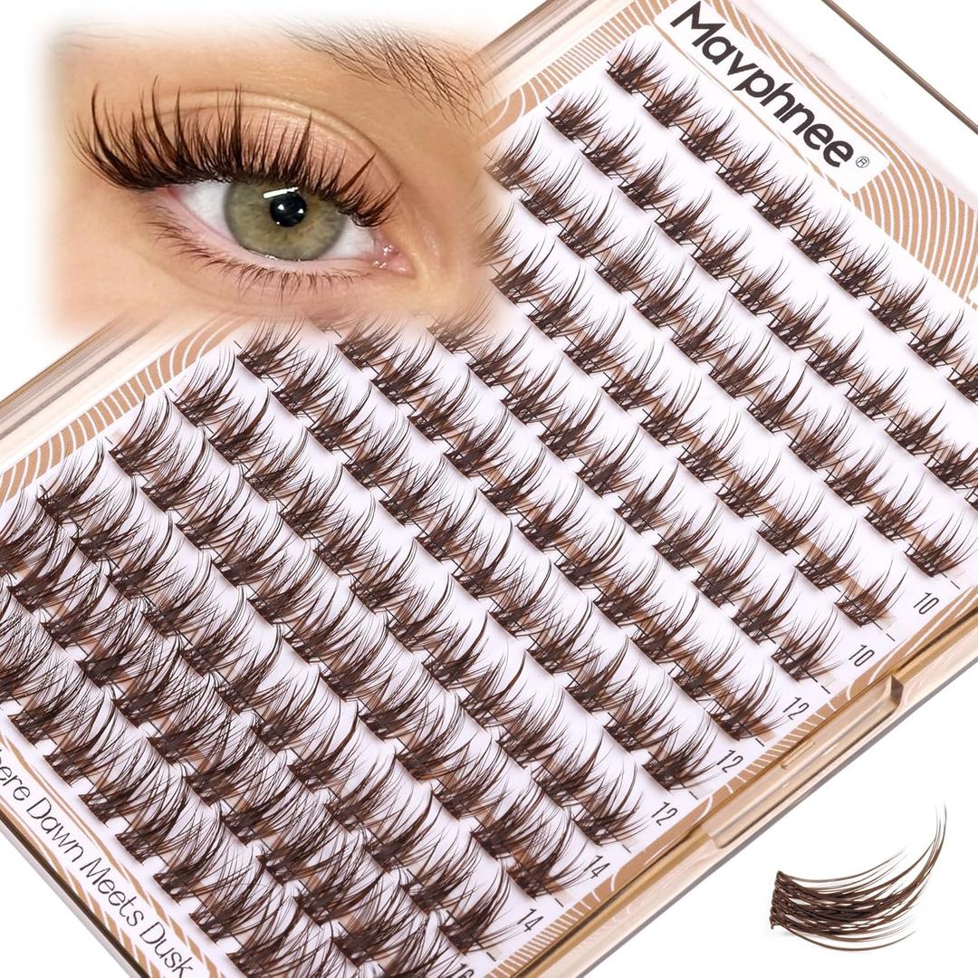 Mavphnee Brown Lash Clusters Wispy Eyelash Extensions Natural Individual Lashes Extension Dark Brown Cluster Lashes 8-16MM Fairy Eyelash Clusters Spiky C-Curly DIY Lash at Home for Everyday Wear
