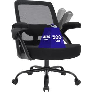 Big and Tall Office Chair 500BLS for Heavy People Mesh Wide Office Chair Heavy Duty Office Chairs with Flip-up Armrests Computer Desk Chair Black