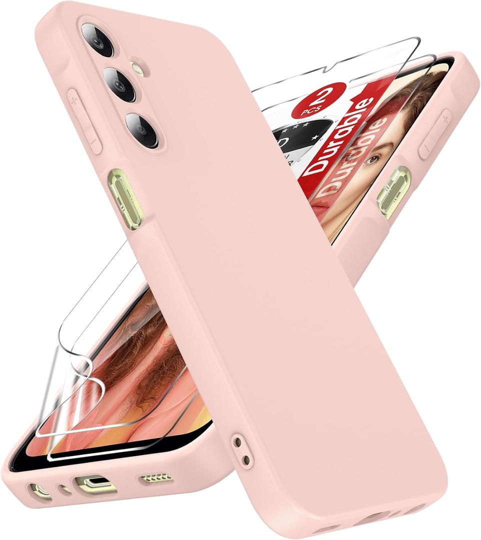 LeYi Liquid Silicone Case for Samsung-A25-5G-Case: Galaxy A25 Case with 2 PCS Screen Protector, Shockproof Protective Anti-Scratch Phone Case for Galaxy A25, Pink