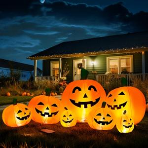 7.5FT Halloween Inflatables Decorations Pumpkin, Inflatables Outdoor Decorations Inflatable Pumpkin, Halloween Decorations Blow Ups Pumpkin for Yard,Party,Garden(Cold White,7 Built-in LED Lights Set)