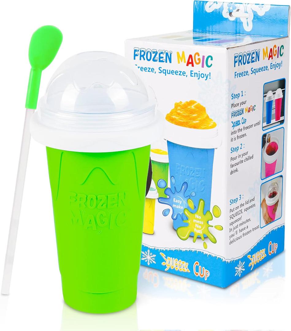 Slushy Maker Cup - TIK TOK Quick Frozen Magic Squeeze Cup For Chocolate MilkShake, Sorbet, Smoothies, Slushies & More, 2 in 1 Straw & Spoon, With Gorgeous Luxury Box, Perfect for Kids,Friends & Family (Green)